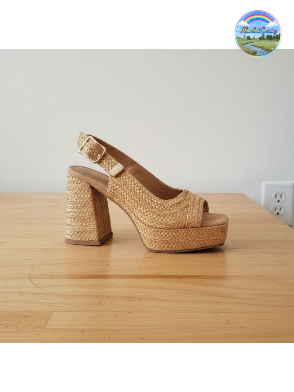 Raffia Platform Sandals Women Open Toe Chunky Block Heel Slingback